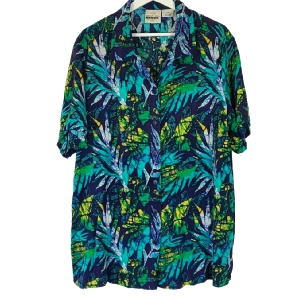 Vintage Tropical Shirt Green Blue Print 24W